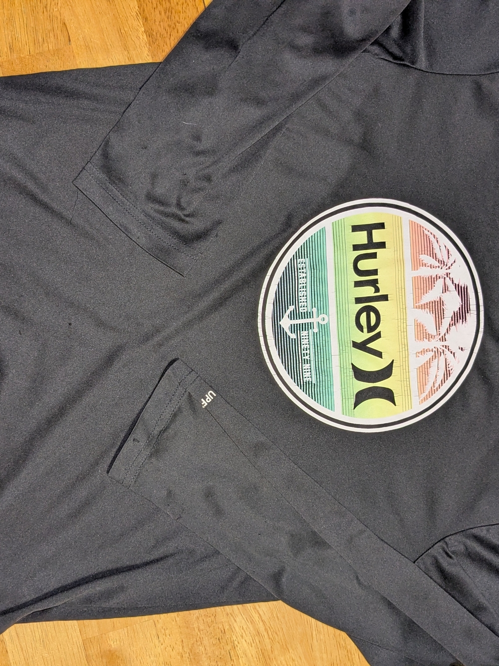 Hurley Black Rash Guard with Rainbow Logo